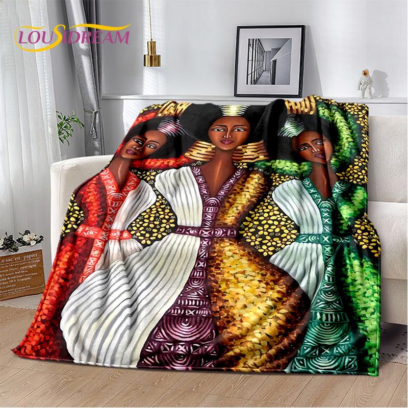 Classics Cartoon Africa Ethiopian Painting Art Blanket,Soft Throw Blanket for Home Bedroom Bed Sofa Picnic Office Travel Cover