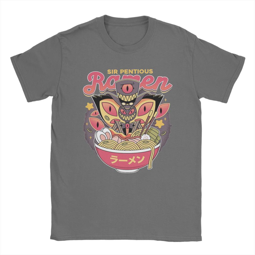 Hazbins Hotels Sir Pentious Ramen T Shirt Men 100% Cotton Novelty T-Shirts Crewneck  Tee Shirt Short Sleeve Clothing Printed