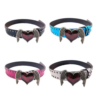 Eye Catching Rivets Waist Belt with Heart&Wing Buckle for Adult PU Waist Belts for Women Coat Dress Adjustable Length