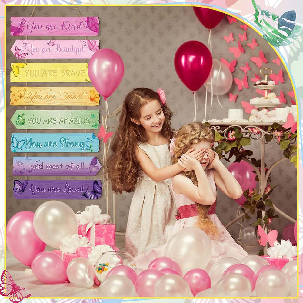 Teen Girl's Motivational Wooden Hanging Sign - Princess, Butterfly, Rainbow Design