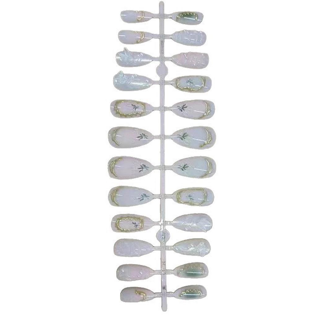 24 Pcs Butterfly False Nail 3D Flower Artificial Nail Bows Full Cover Stick on Nail Medium Almond Press On Nail