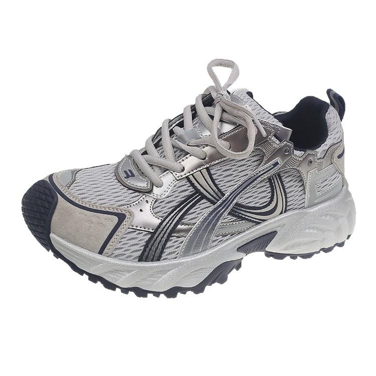 Leather breathable mesh dad shoes women's 2025 summer new thick-soled heightening versatile thin casual jogging sneakers