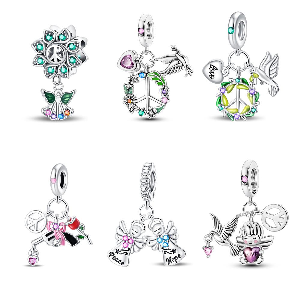 Plated 925 Silver Youth Angel of Peace Charms Fit 925 Charms Bracelet Beads Jewelry Gifts for Women
