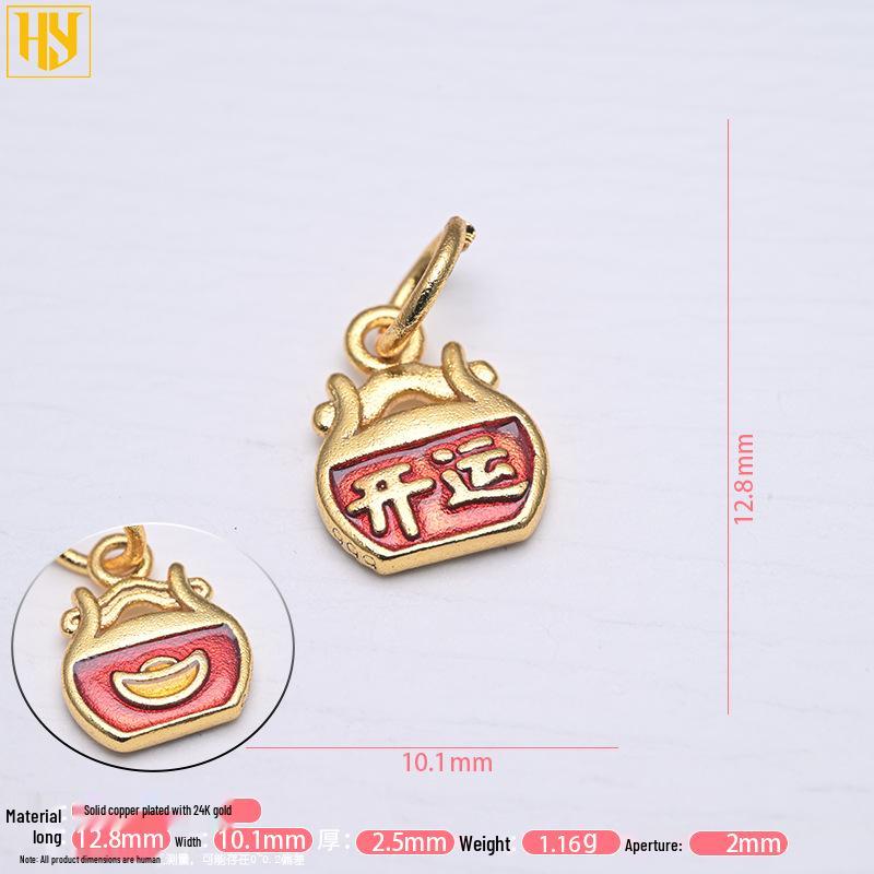 Copper-Plated Gold Enamel Peace Lock Key Pendant - Retro Festive Jewelry Charm Necklace Accessory