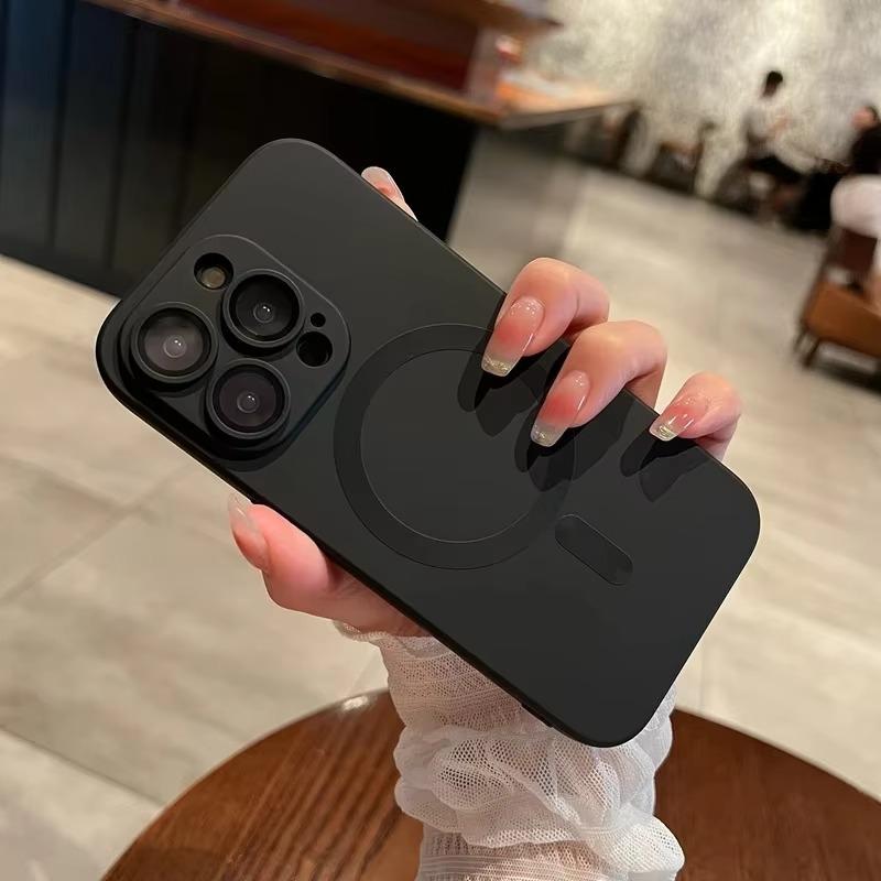 Magnetic Luxury Matte Magsafe Wireless Charging Case For iPhone 16e 15 14 13 11 12 Pro Max Plus Glass Lens Protection Soft Cover