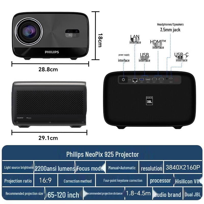 

Philips NeoPix 925 4K UHD PTZ Home Theater Projector (CN version)