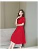 Women's Spring Solid Color Polo Neck Dress - Waist-Cinched, Elegant Style, Plus Size, Long Sleeve, Mid-Length, A-line Skirt.