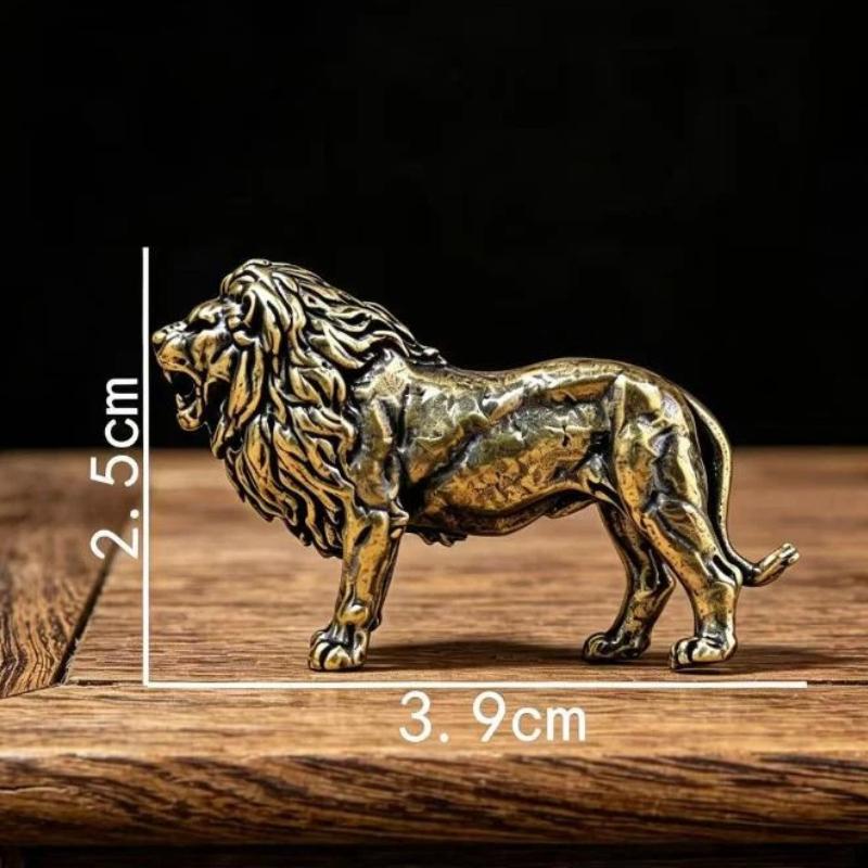 Brass Lion Figurine With Vintage Antique Finish And Exquisite Carvings For Home Office Desktop Decor