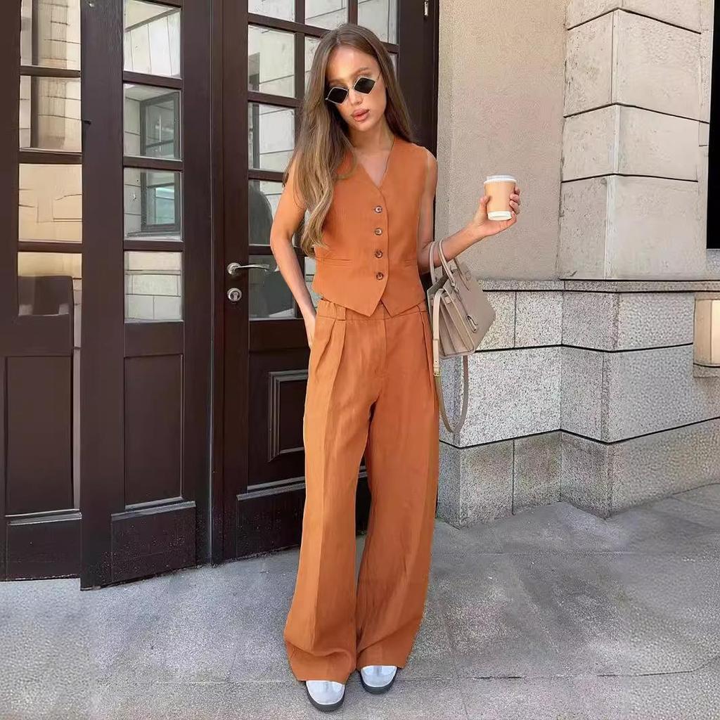 Set da due pezzi gilet e pantaloni da donna Set da 2 pezzi chic estivo da donna per ufficio