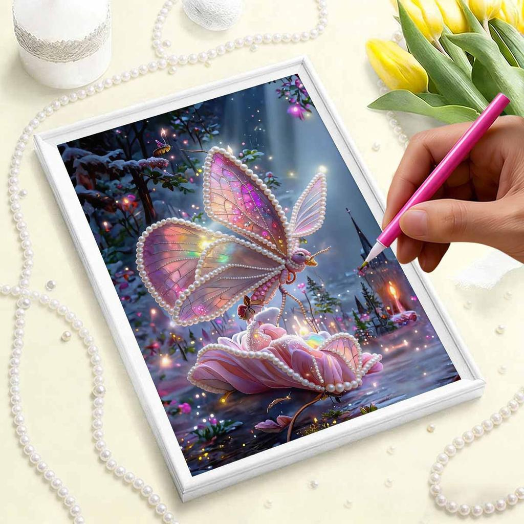 Pearl DIY Butterfly and Shell Art Kits 15.7x19.6inch Gem Art Pearl Painting Kits Without Frame for Adults Gift Idea Home Wall Decor