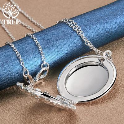 925 Sterling Silver Photo Frame Pendant Necklace Jewelry