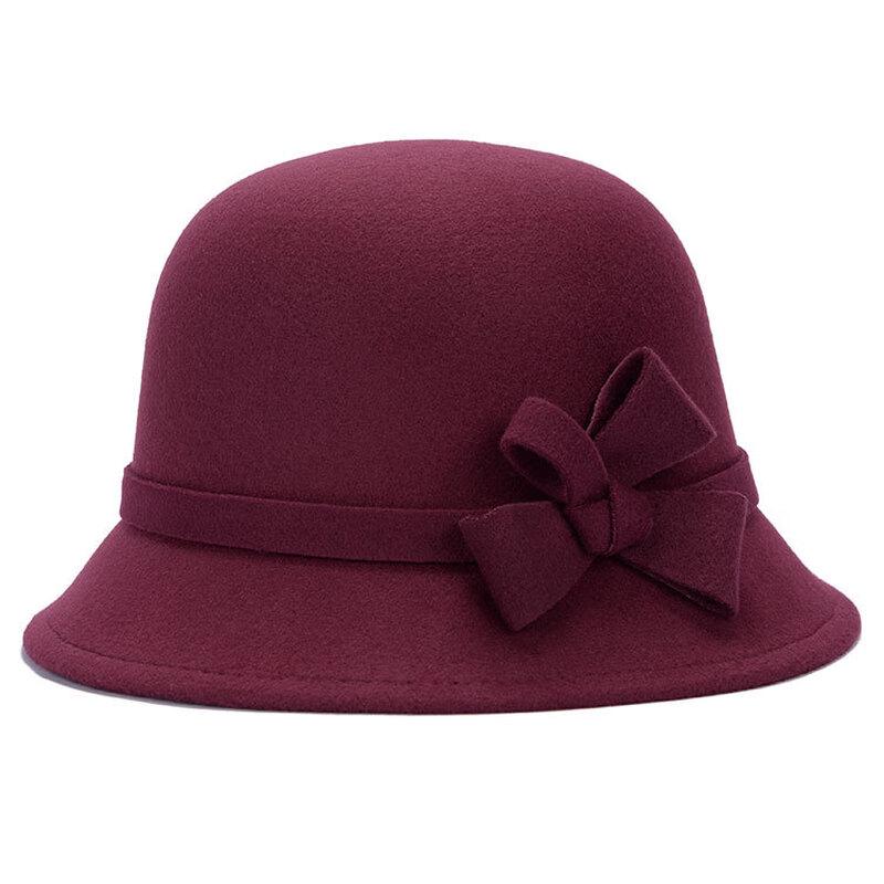 ZHENYUEQI Women's Retro Winter Wool Blend Bucket Hat