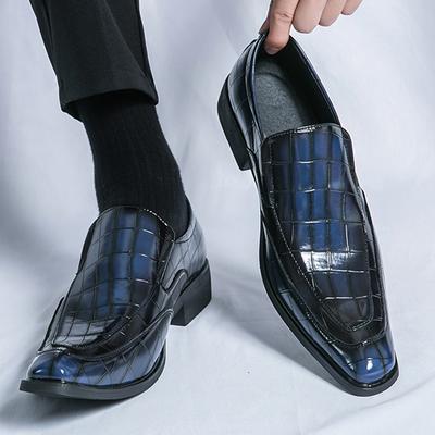 Lusso Designer Uomo Blu Reale Nero Abito Casual Homecoming Scarpe Chelsea Mocassini con Texture Coccodrillo Calzature Formali da Matrimonio