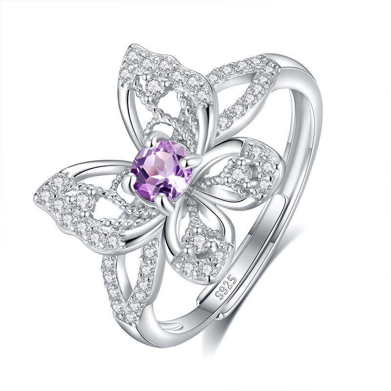 

Classic S925 Sterling Silver Ring, Oval Natural Crystal & CZ Adjustable Band for Ladies opening adjustable