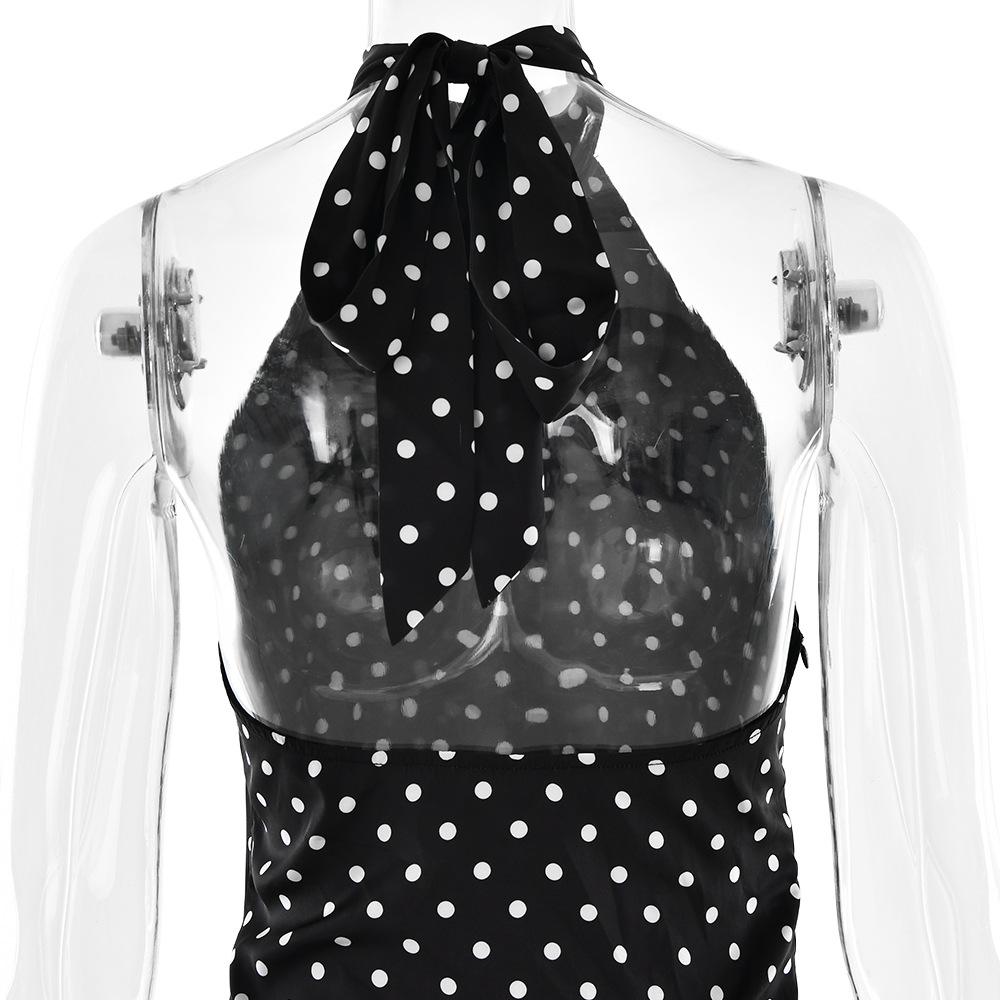 Backless Lace-Up Mini Dress Female Contrast Fashion Bandage High Waist Patchwork Dress Women's Commute Summer Dress