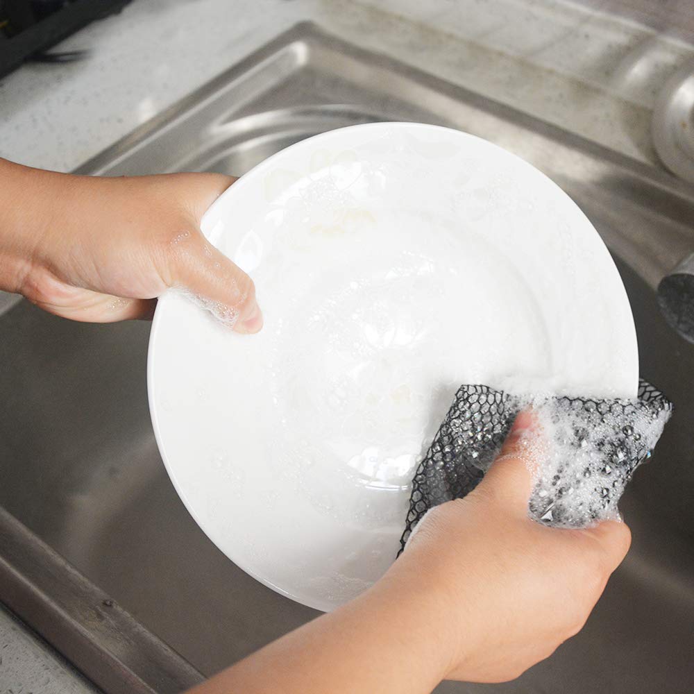 Hot Sale SUNLAND Household Netted Dish Cloths Washing Dishes Scrubber Kitchen Mesh Dishcloth Fast Drying 6 Pack 12Inx12In White