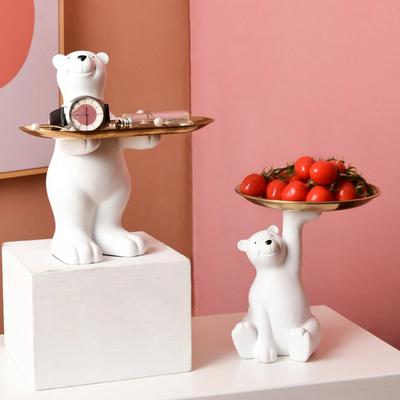 Resin Polar Bear Key Holder Statue Creative Figurine Home Office Desktop Storage Fruit Plate Candy Sundries Tray Ornaments Decor