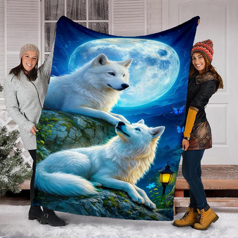 1PC Black White Wolf Contrast Plush Blanket Suitable All Seasons Soft Comfortable Sofa Office Outdoor Travel Home Use