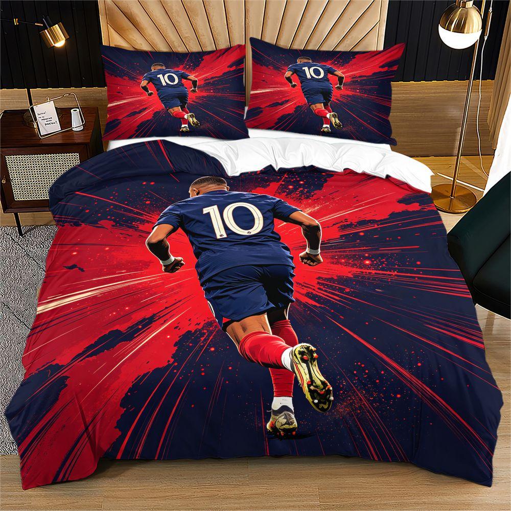 Soccer Player 10 Blue Red Gold Duvet Cover Set Dynamic Sports Bedding Set Digital Print for Teen Bedroom Home Decor