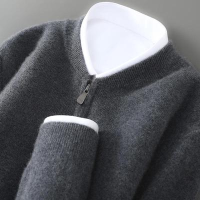 Men's 100% Cashmere Knit Cardigan - Popular High-End Round Neck Sweater for Autumn/Winter