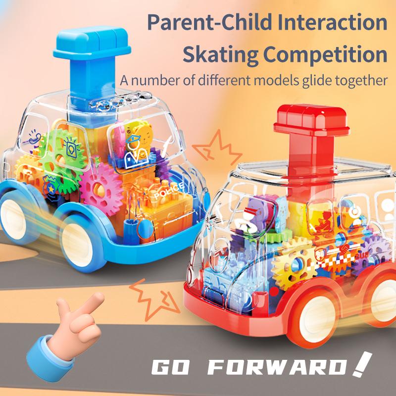 Children's Cartoon Press Gear Car Toy Lnertia Pull-back Transparent Car Baby Puzzle Sliding Toy Child Boy Girl 1-3 Year Old Gift