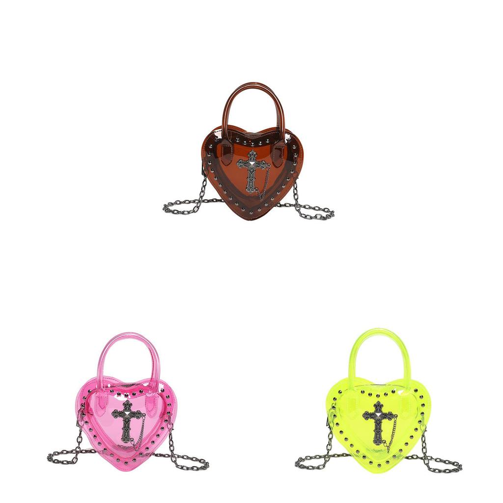 Small Heart Shape Pu Chain Bag With Foldover Top For Chic Travel And Leisure