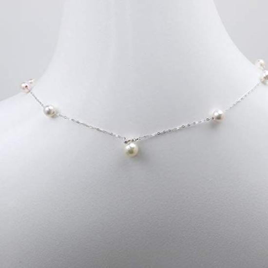 Pearl Akoya Pearl Station Genuine Akoya Pearl Necklace, K14WG, Necklace, 6mm-6.5mm, Design, (K14WG), 15576-2