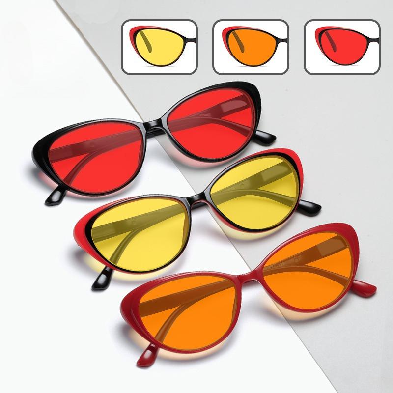 Fashion Cat-Eye Night Vision Glasses For Men And Women Red & Orange Lenses Blue Light Blocking Glasses Computer Goggles