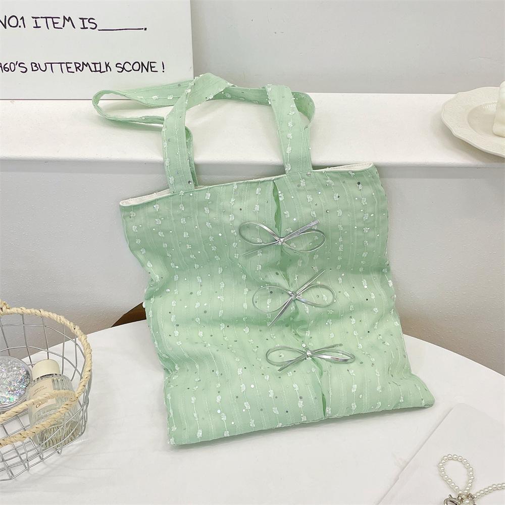 New Summer Sequins Gentle Bow Handbag Women's Large-capacity Shoulder Bag Going Out Canvas Bag