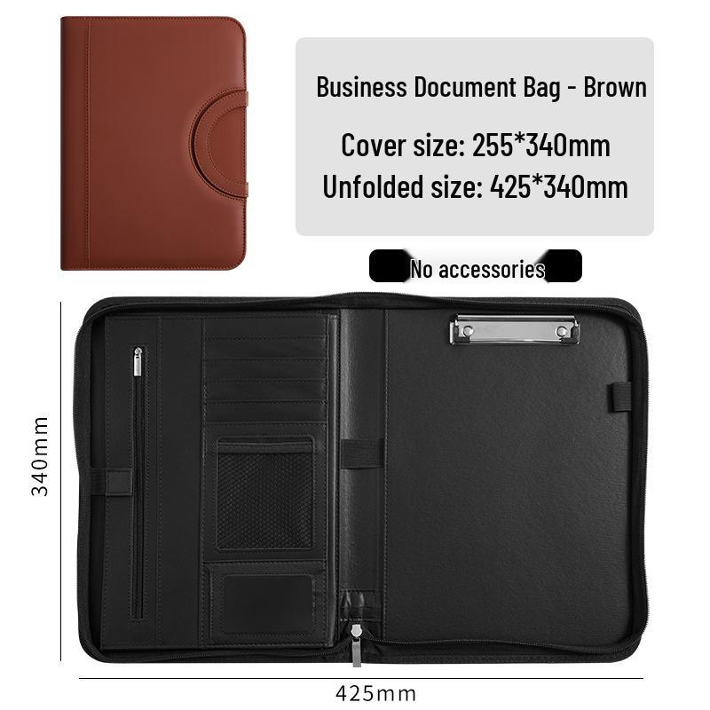 A4 Multifunction Leather Zipper Briefcase Binder with Clipboard