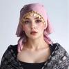 Floral Print Golden Beaded Hijab Breathable Elegant Turban Hat Fashion Triangle Headscarf  Eid Gift