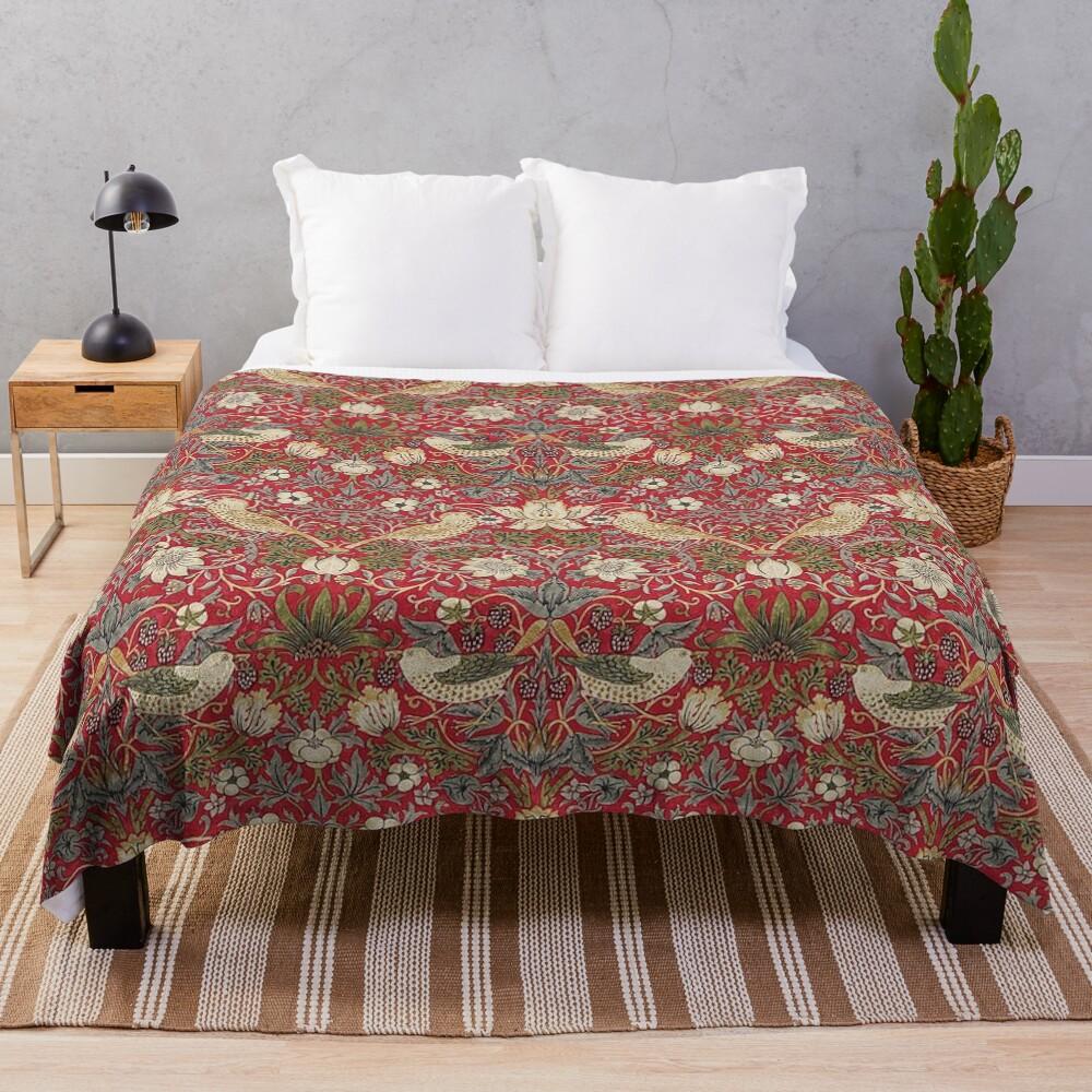 Strawberry Thief Crimson Vintage Pattern Throw Blanket