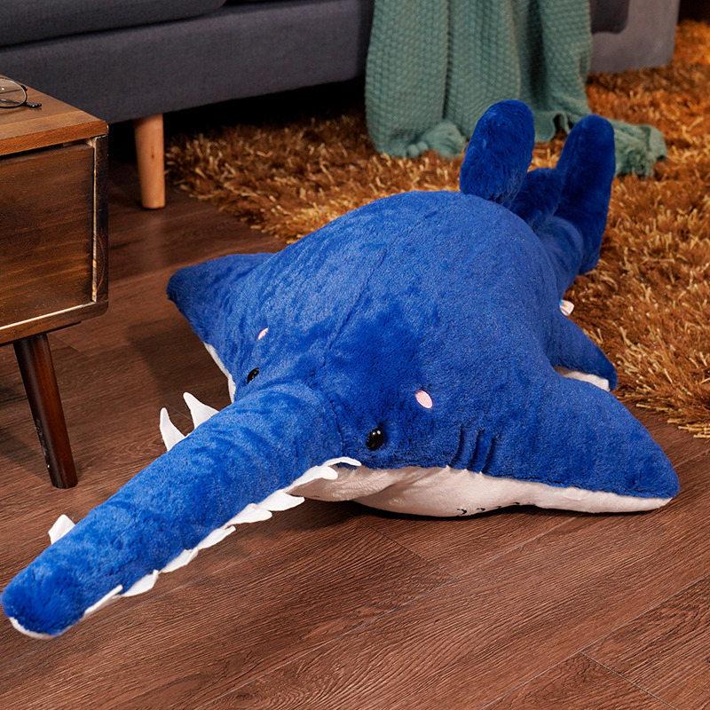 Large Simulated Sawtooth Shark Big Shark Doll Plush Toy Marine Life Blue Shark Whale Doll Rag Doll