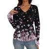 Women's Casual Fashion V-Neck Raglan Pleated Floral Print Long Sleeve Top