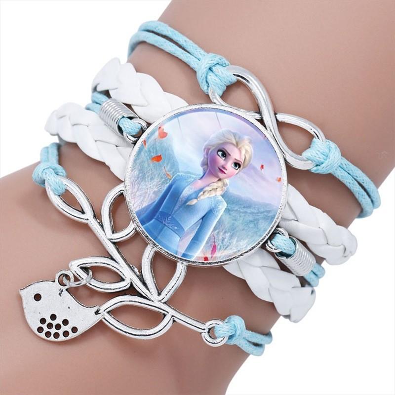 Elsa Princess Time Gem Multilayer Bracelet Cartoon Pink Woven Bracelet For Kids