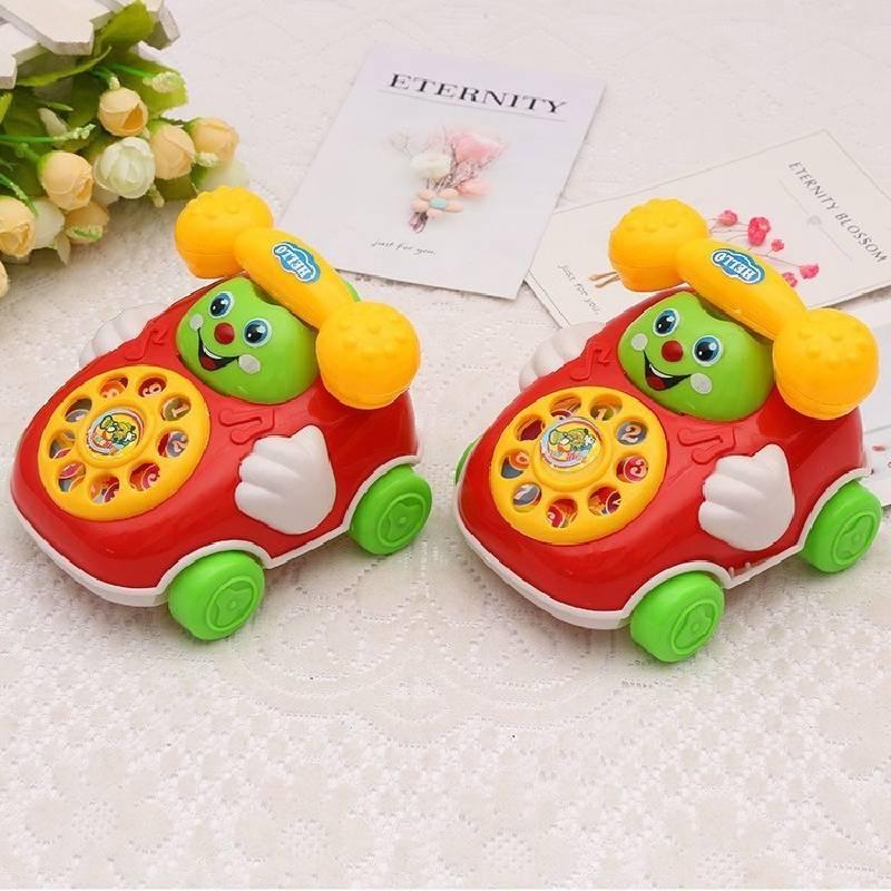 Pull Mini String Ringing Bell Telephone Model Toy Car Cartoon Educational Kids