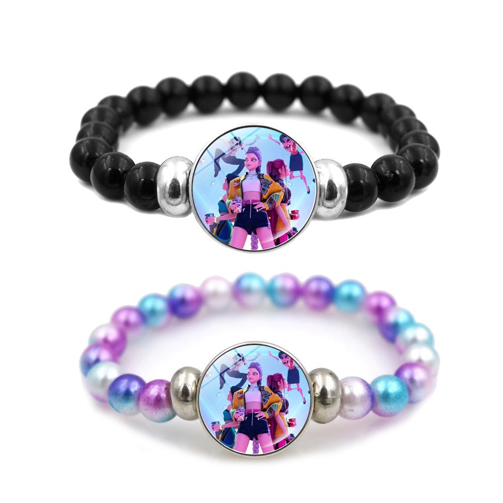 Demon Hunters Couple Bracelets 2pcs Set, Lovers Beaded String Bracelet, Cute Anime Fashion Accessory Gift for Girls Boys