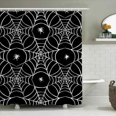 Tuniu Black Spider Web Pattern Shower Curtain Geometric Web Design Bathroom Decor Halloween Decor