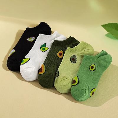 5 Paar Avocado-Blumen Crew-Socken Knöchelsocken Cartoon Frisch Mode Atmungsaktiv Sommer Herbst Kawaii Komfort Damen Low Cut Boat Socks