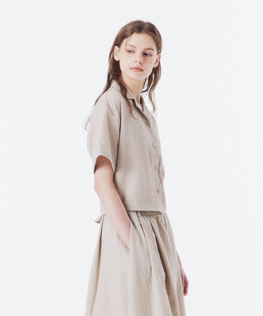 BROMPTON LONDON W Seersucker Half Sleeve Shirtket - L/Beige (P262Wsh180)