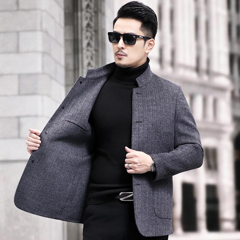 Autumn and winter double-sided woolen coat middle-aged fashion new casual men's jacket stand-up collar coat dad wear