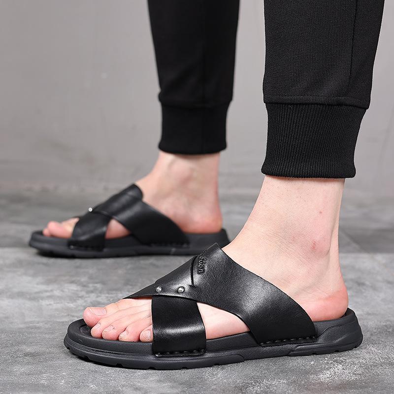 2025 new slippers men's summer wear trend leather sandals non-slip beach slippers 2085-Y