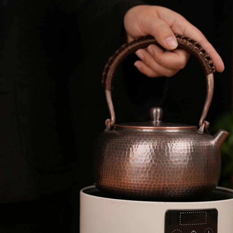 Handgefertigter reiner Kupfer-Teekessel Traditionelle chinesische Teekanne zum Aufbrühen von Teewasser-Kessel Handgefertigte Teekannen