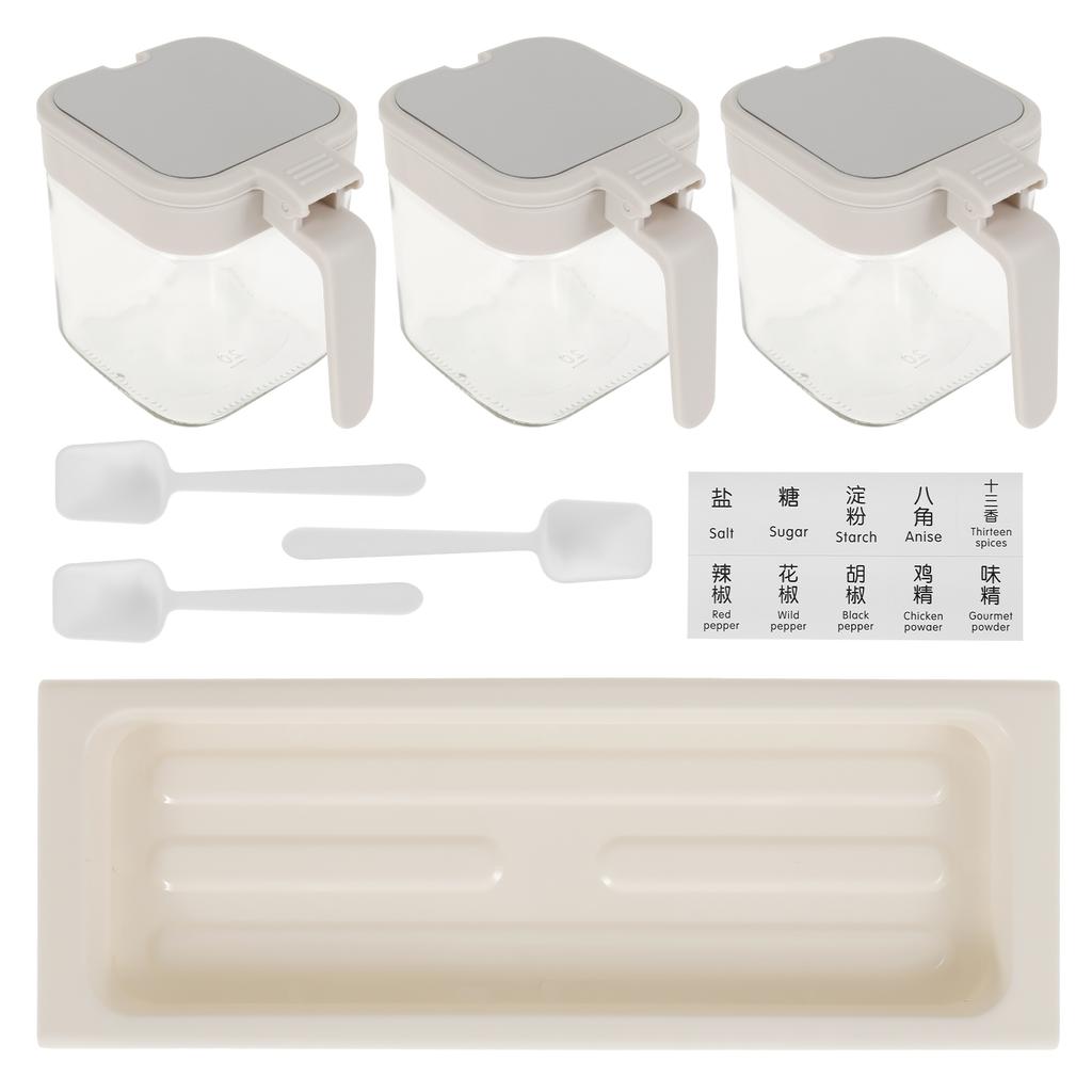 Glass Condiment Jar with Tray Spice Container and Lid and Spoon Enduring Seasoning Jars Organizer Storage Bottles for Spice Rack