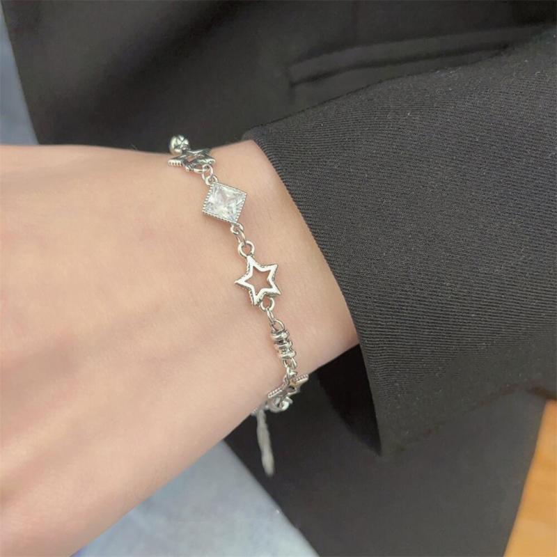 Silver Color Hollow Five-pointed Star Bracelet Zircon Bracelet Female Fashion Grunge Jewelry Adjustable Bracelet