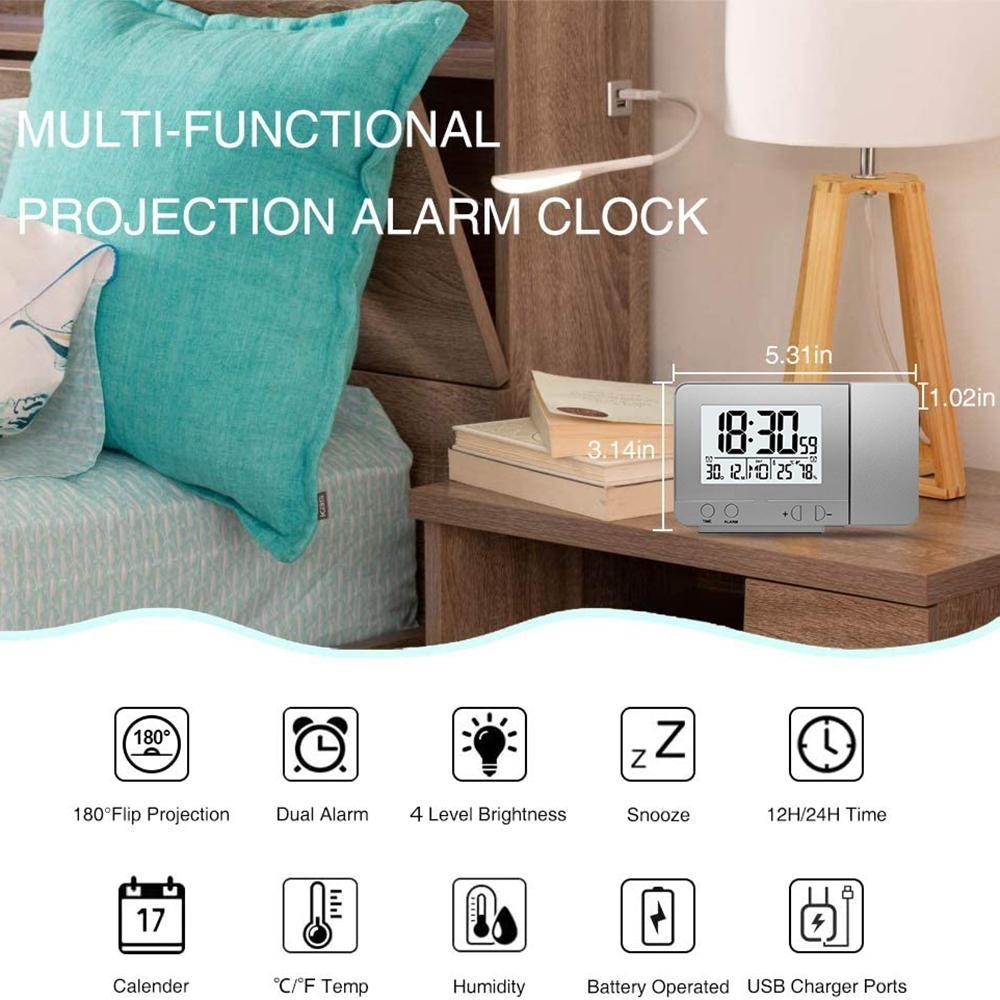 Projection Alarm Clock Digital Table Clock with Thermometer Hygrometer Display