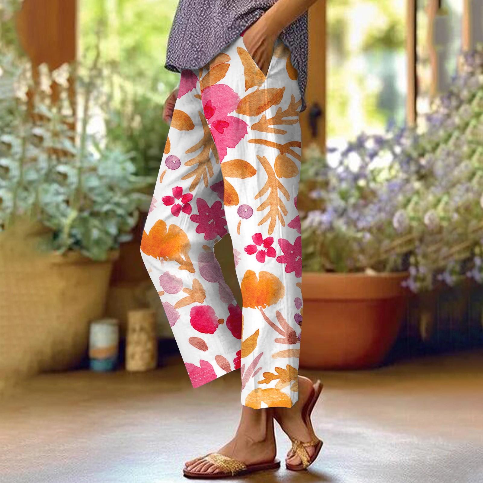 

Женские хлопковые льняные брюки с принтом, летние широкие повседневные свободные брюки-палаццо с высокой талией и шнурком, брюки с карманами XL красный