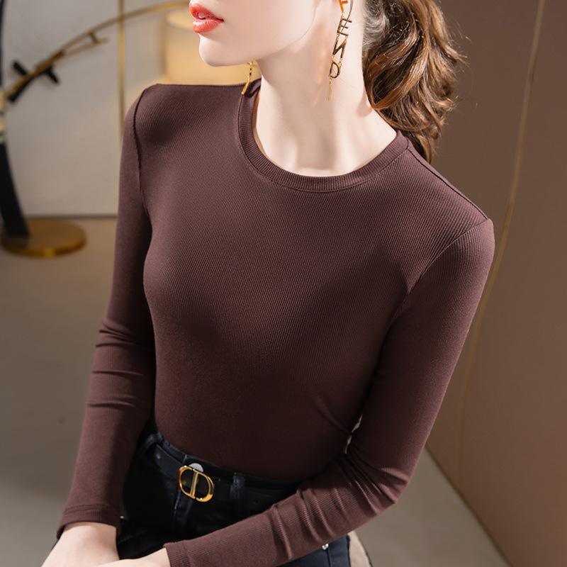 Modal bottoming shirt women's 2025 new women's clothing front shoulder round long-sleeved t-shirt tight autumn and winter with waist top