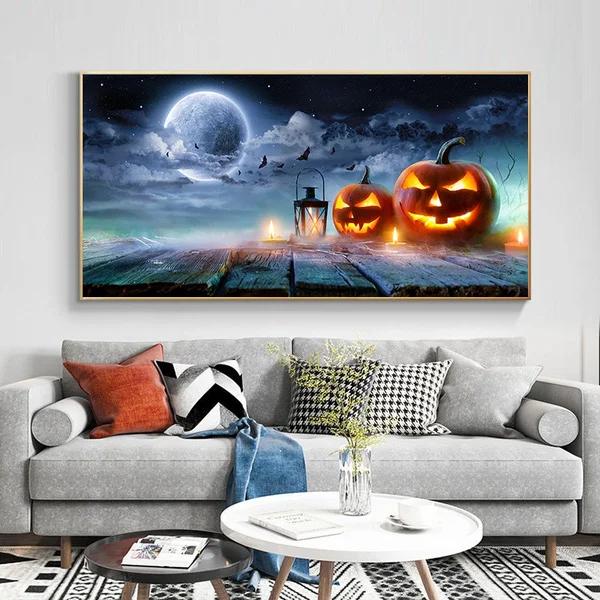 

Абстрактные забавные тыквы Хэллоуин холст искусство постеры и принты настенное искусство пейзаж картина для гостиной домашний декор 30x60cm no frame синий