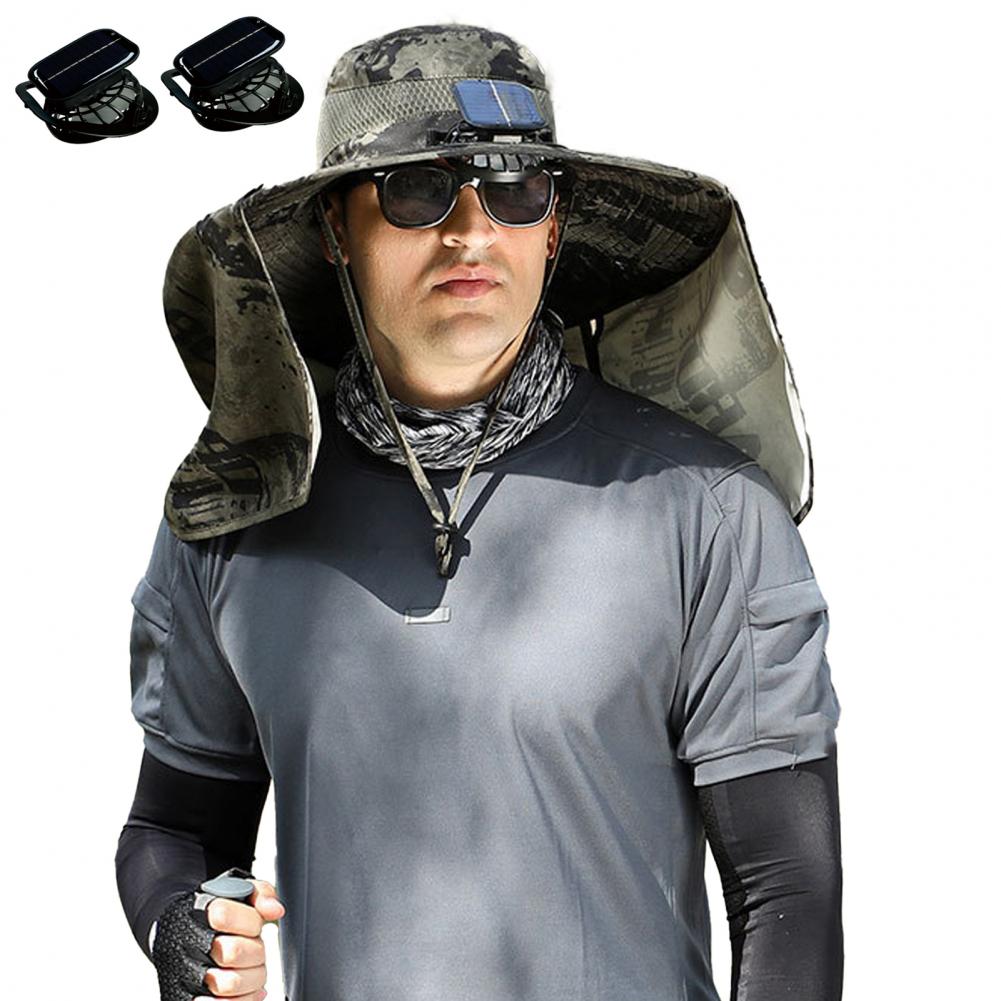 Solární klobouk s ventilátorem a klapkou na krk, dobíjecí přes USB, UV, duální chladicí ventilátor, rybářský klobouk, skládací, pro muže a ženy, rybářský, turistický, Mou